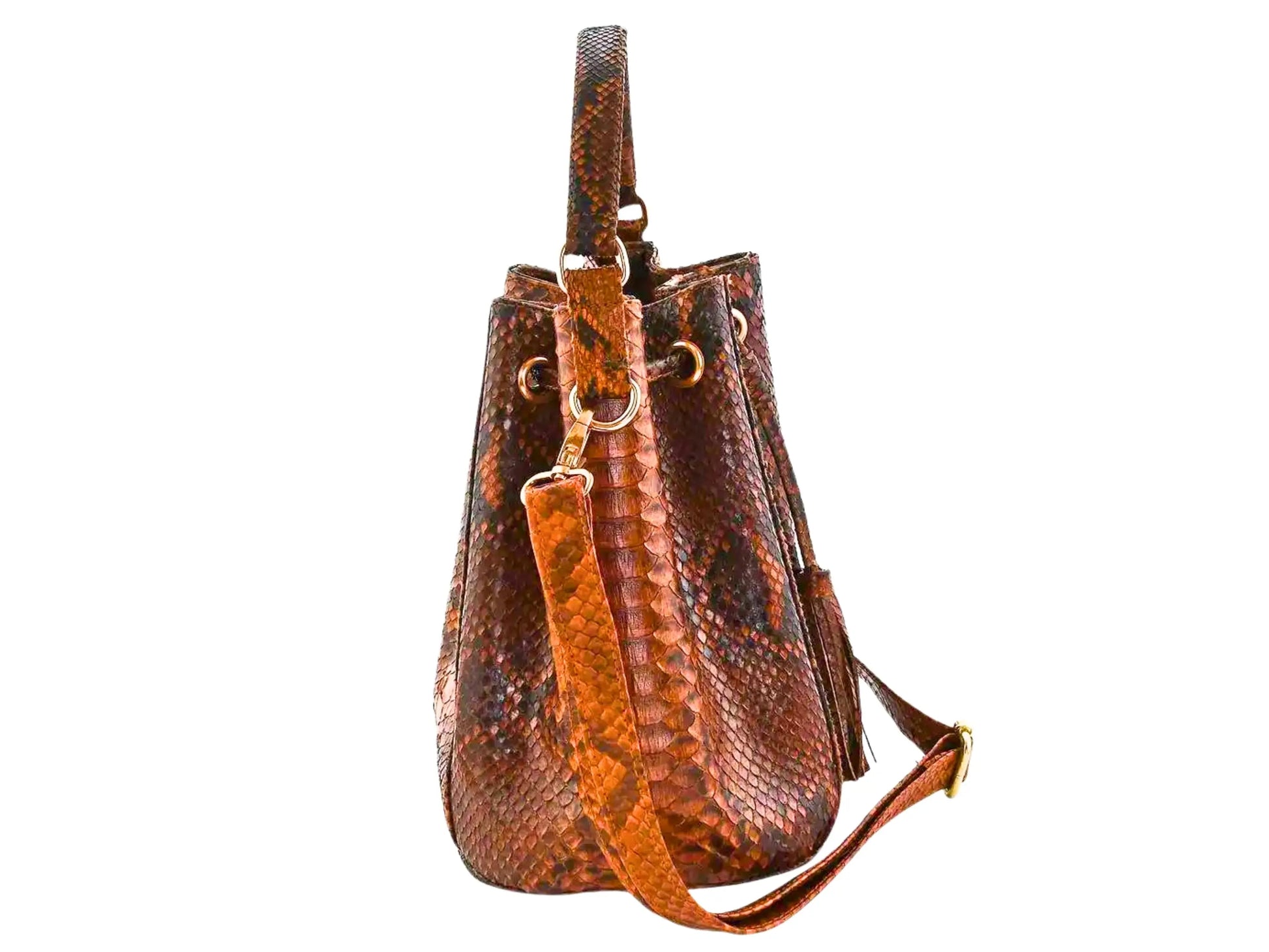 Snakeskin Drawstring Bucket Bag - Python Jacket by LFM Fashion