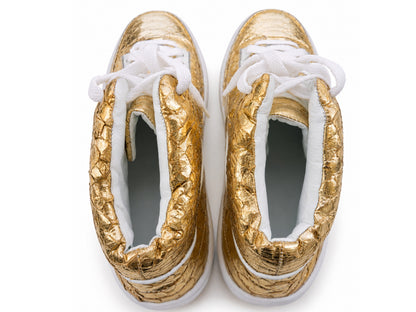 Gold Python Snakeskin Leather High-Top Sneakers
