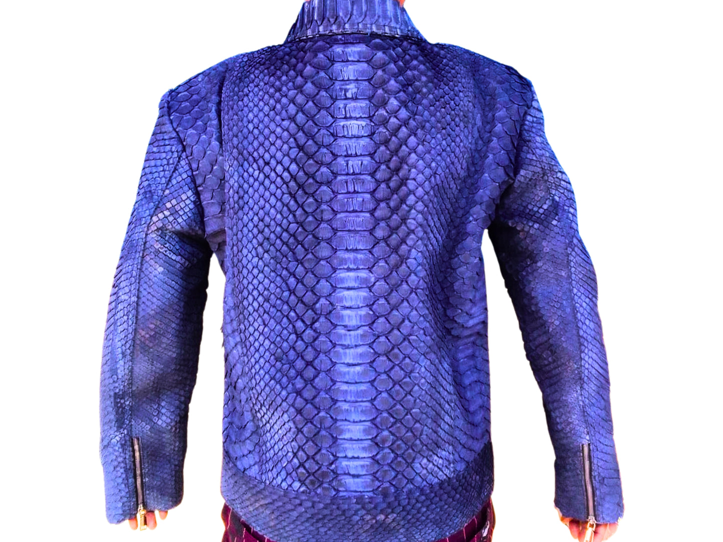 Blue Nubuck Snakeskin Leather Jacket - 2