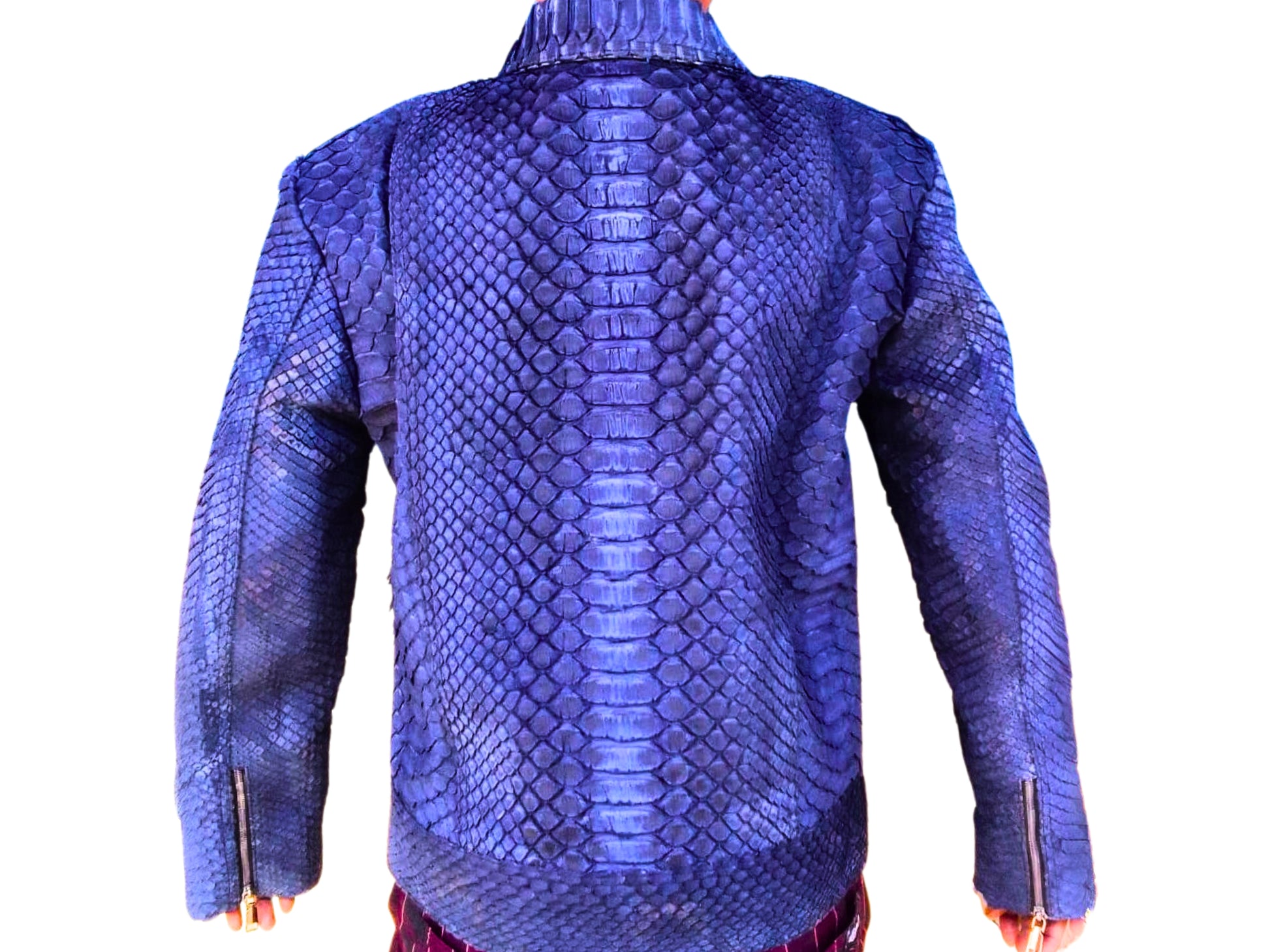 Blue Nubuck Snakeskin Leather Jacket - 2