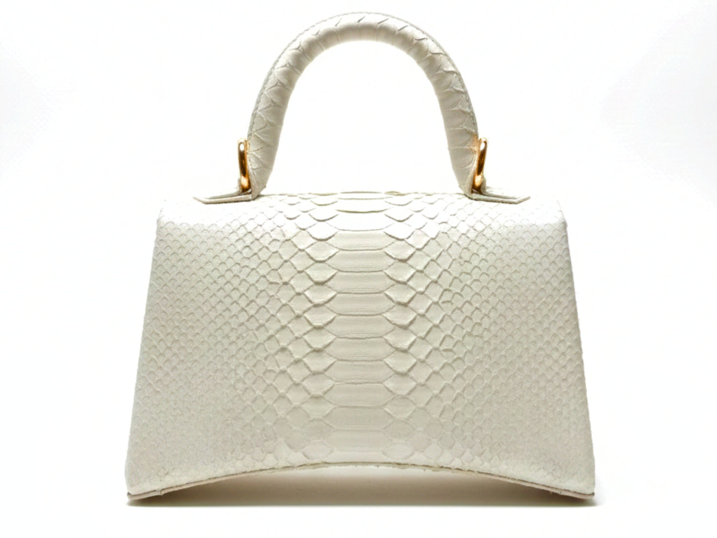 Genuine Python Leather Top Handle Bag with Gold Chain Strap: Elegant Designer Handbag