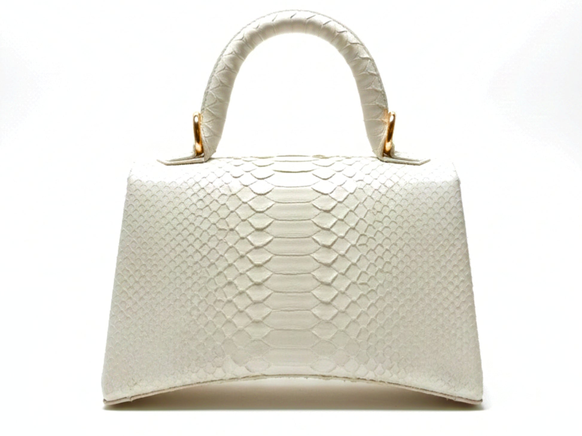 Genuine Python Leather Top Handle Bag with Gold Chain Strap: Elegant Designer Handbag