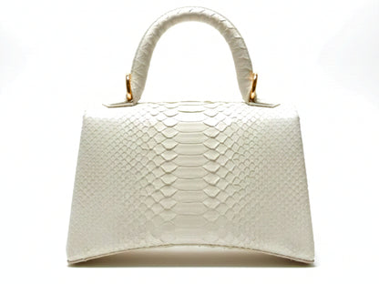 Genuine Python Leather Top Handle Bag with Gold Chain Strap: Elegant Designer Handbag