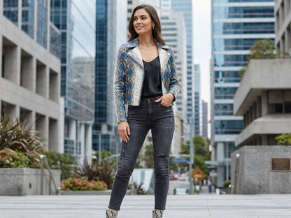 Majestic Blue Python Snakeskin Leather Jacket