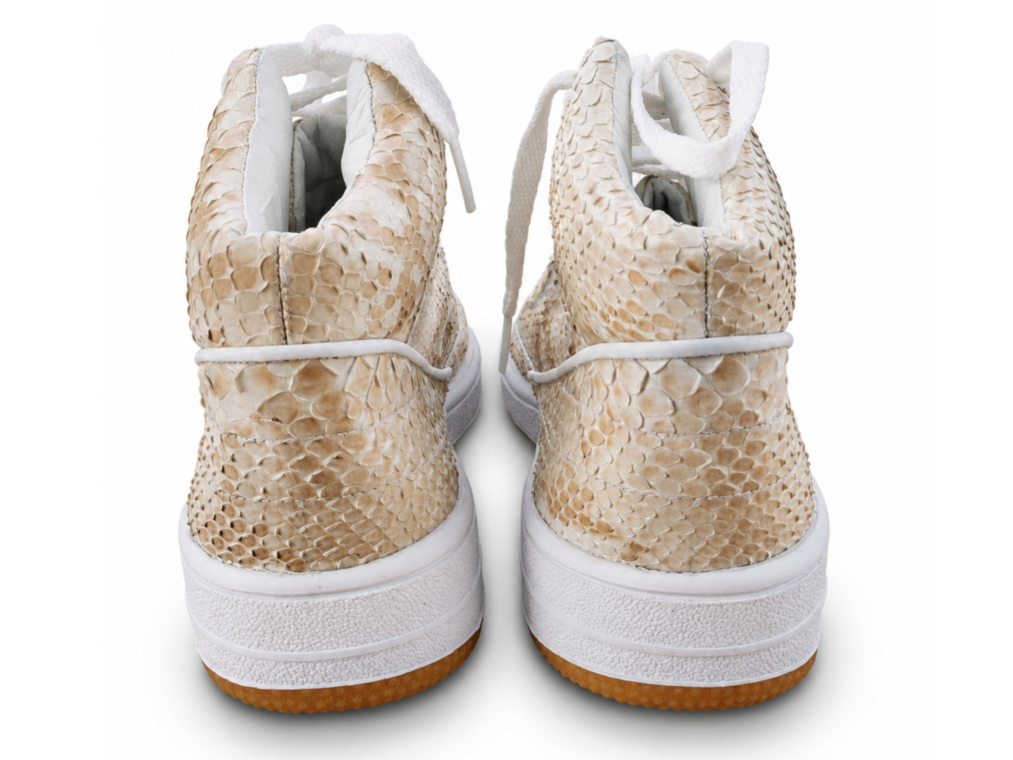 Beige Python Snakeskin Leather High-Top Sneakers