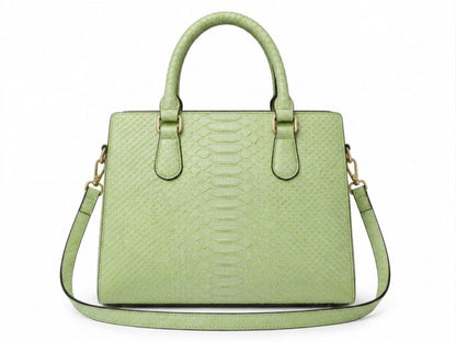 Light Green Python Snakeskin Leather Satchel Tote