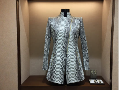 Genuine Python Snakeskin Jacket: Asymmetrical Zip