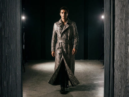 Natural Gray Python Snakeskin Long Trench Coat