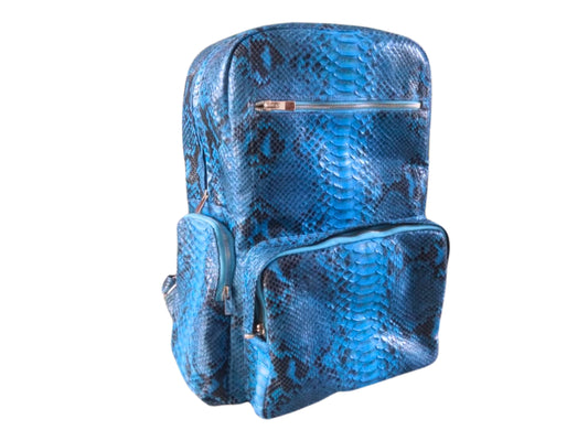 front view of Dark Blue Grey Snakeskin Leather Backpack