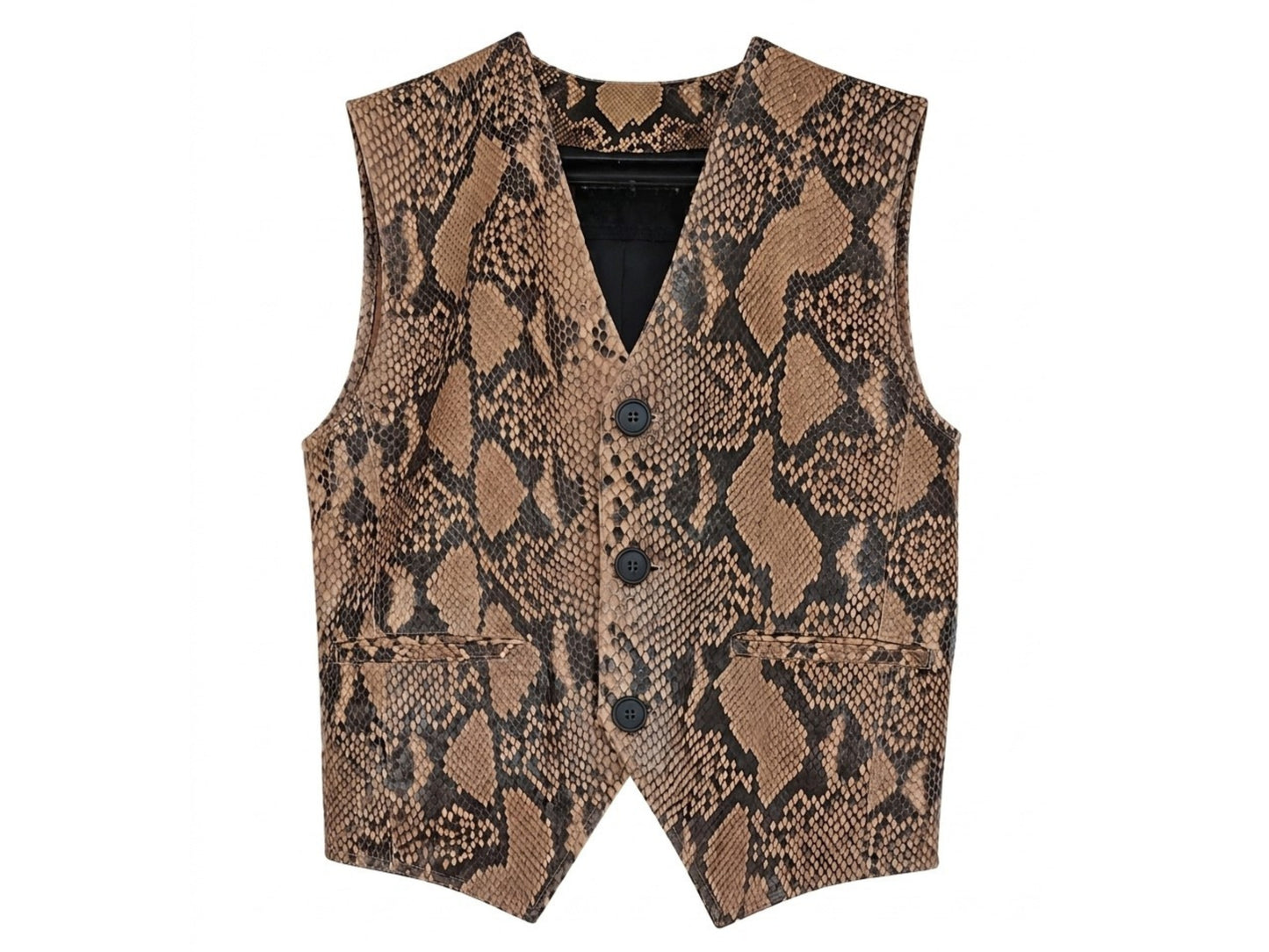 Genuine Python Snakeskin Leather Vest: Exotic Brown Waistcoat