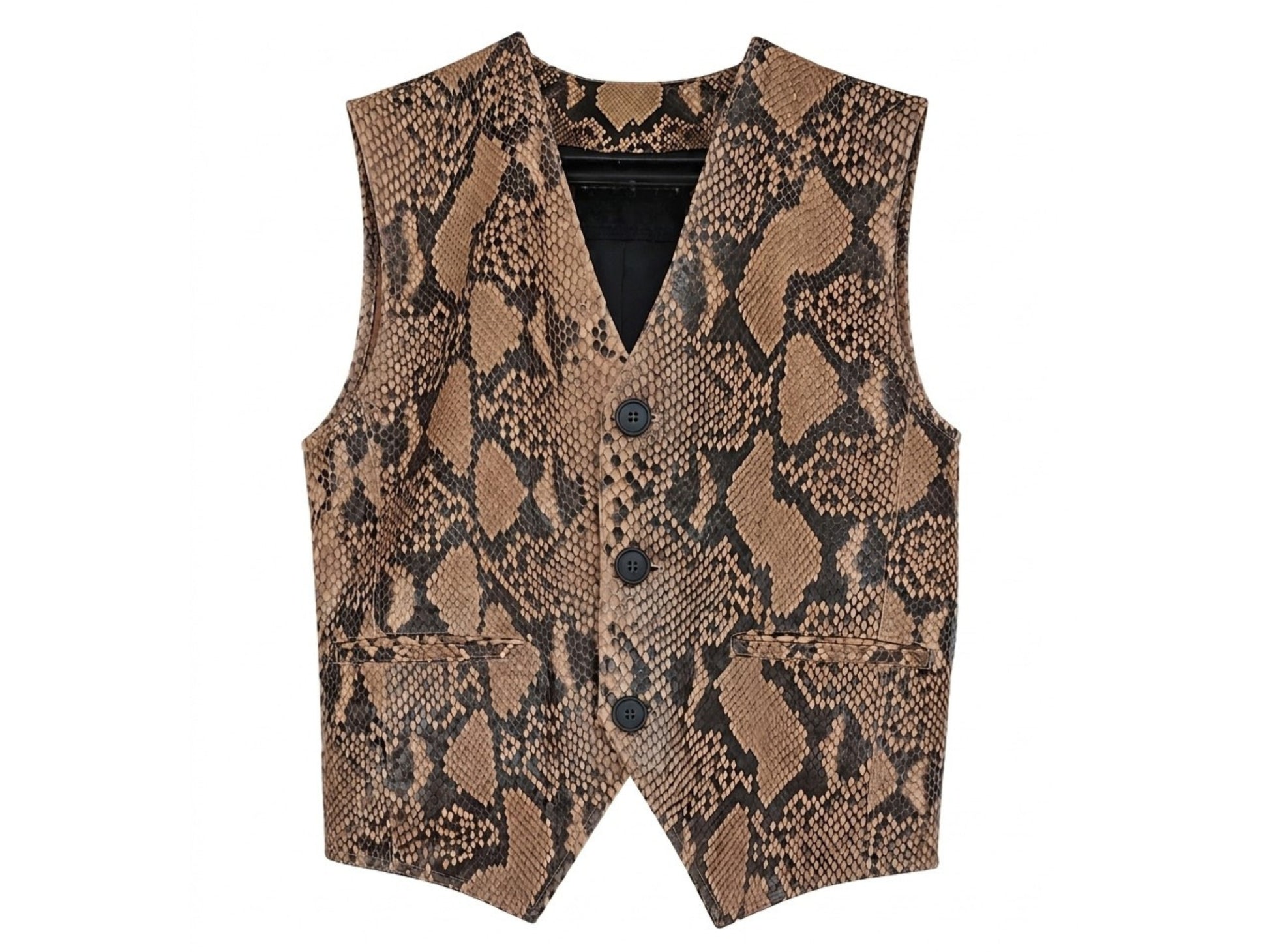 Genuine Python Snakeskin Leather Vest: Exotic Brown Waistcoat