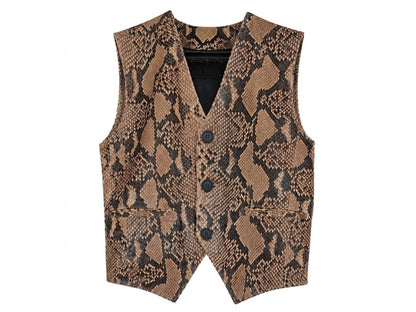 Genuine Python Snakeskin Leather Vest: Exotic Brown Waistcoat