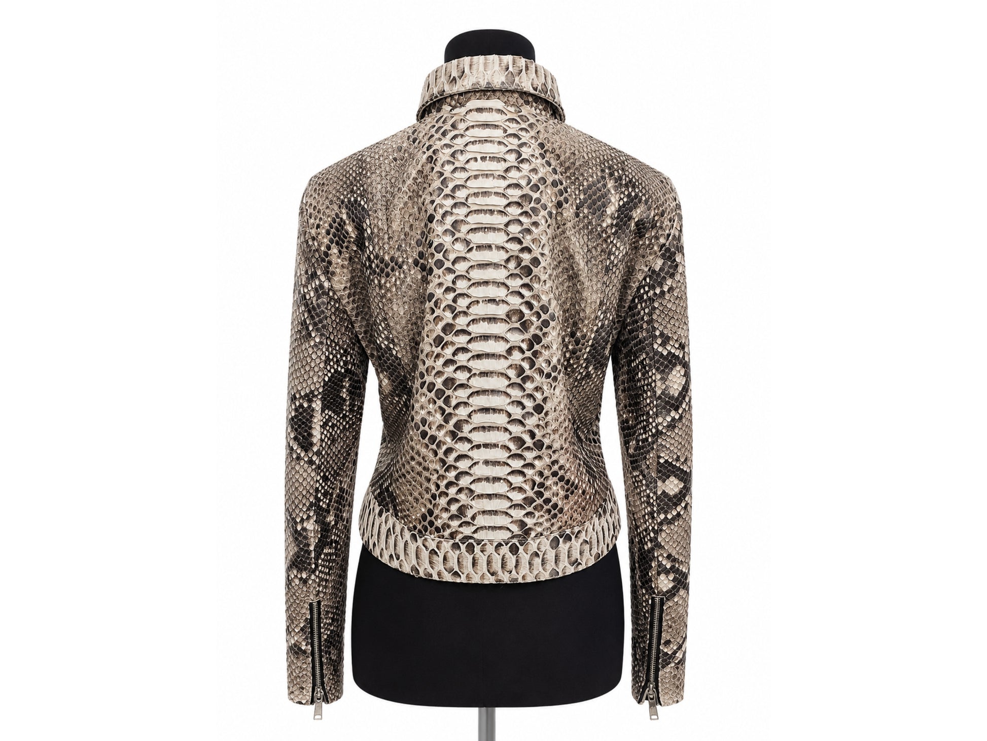Python Snakeskin Leather Zip Jacket: Convertible Shirt Mandarin Collar