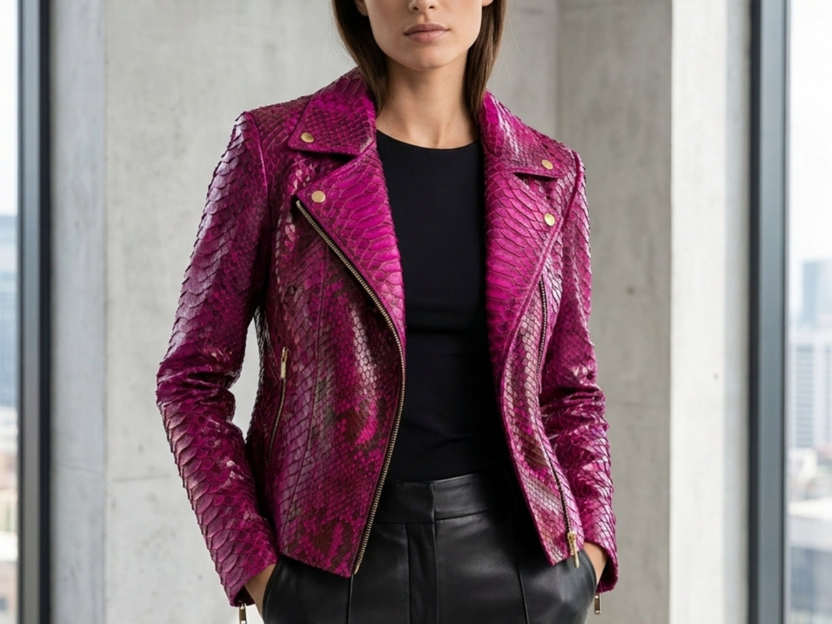 Pink Python Snakeskin Leather Jacket