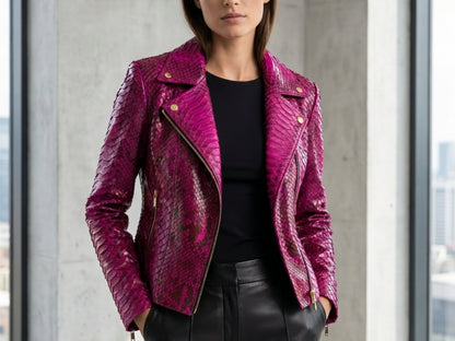 Pink Python Snakeskin Leather Jacket