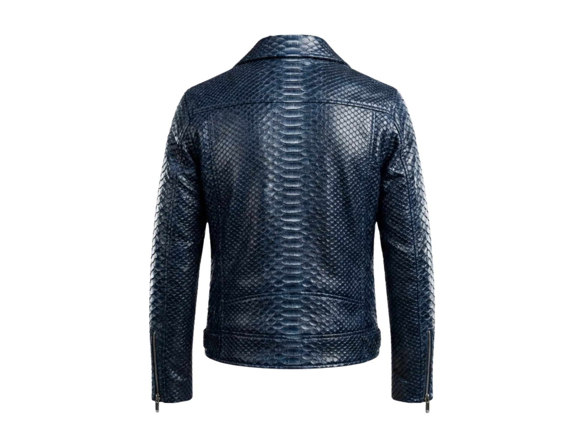 Genuine Python Snakeskin Biker Jacket: Blue Exotic Leather Motorcycle Jacket