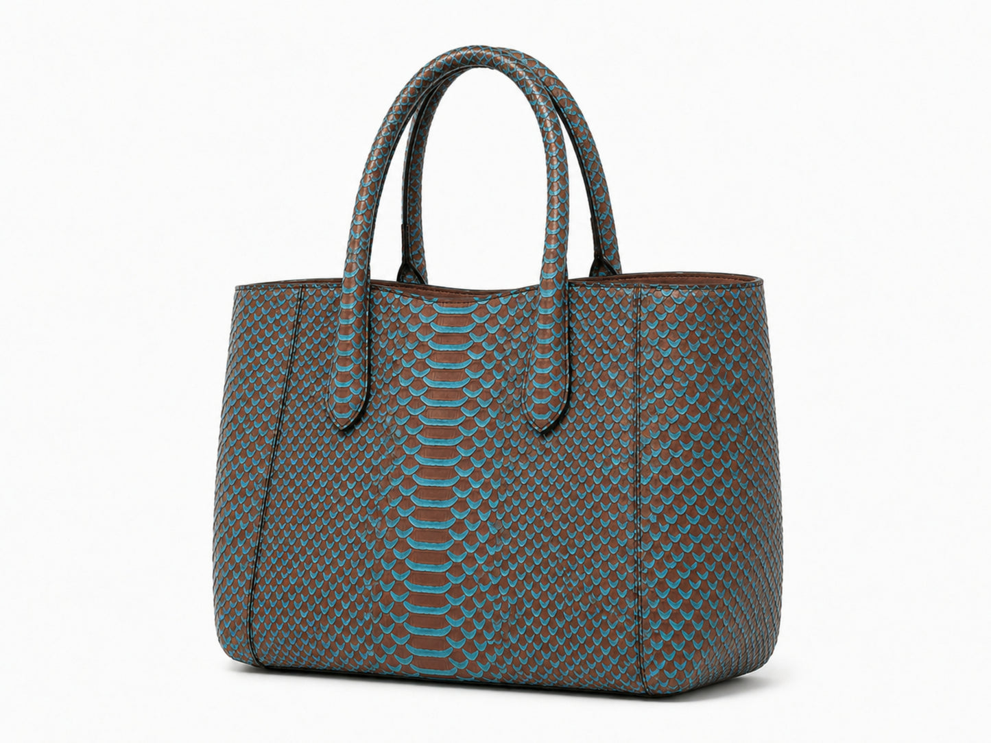 Aqua Brown Python Snakeskin Tote Leather Bag