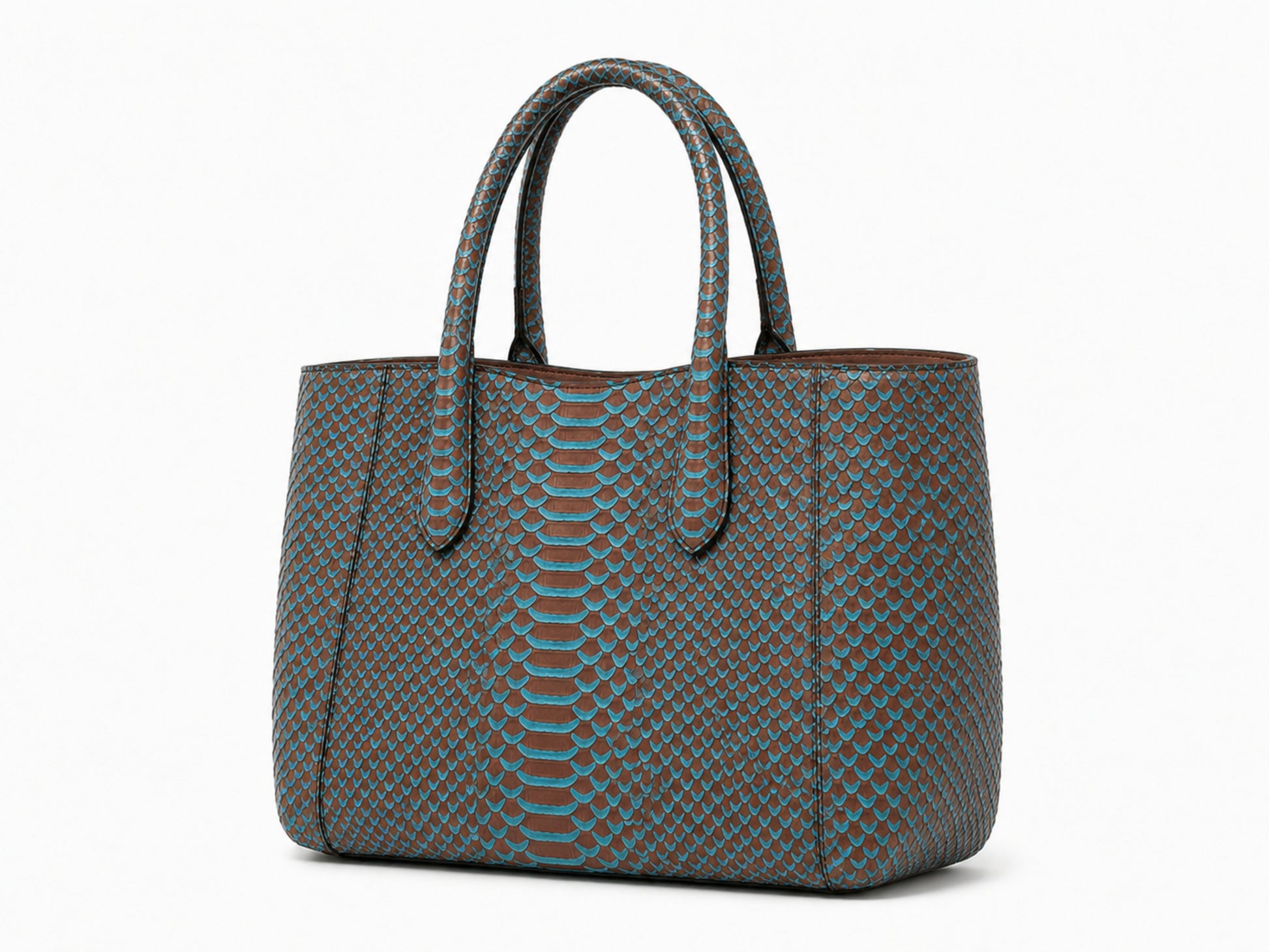 Aqua Brown Python Snakeskin Tote Leather Bag