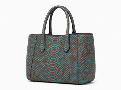 Aqua Brown Python Snakeskin Tote Leather Bag