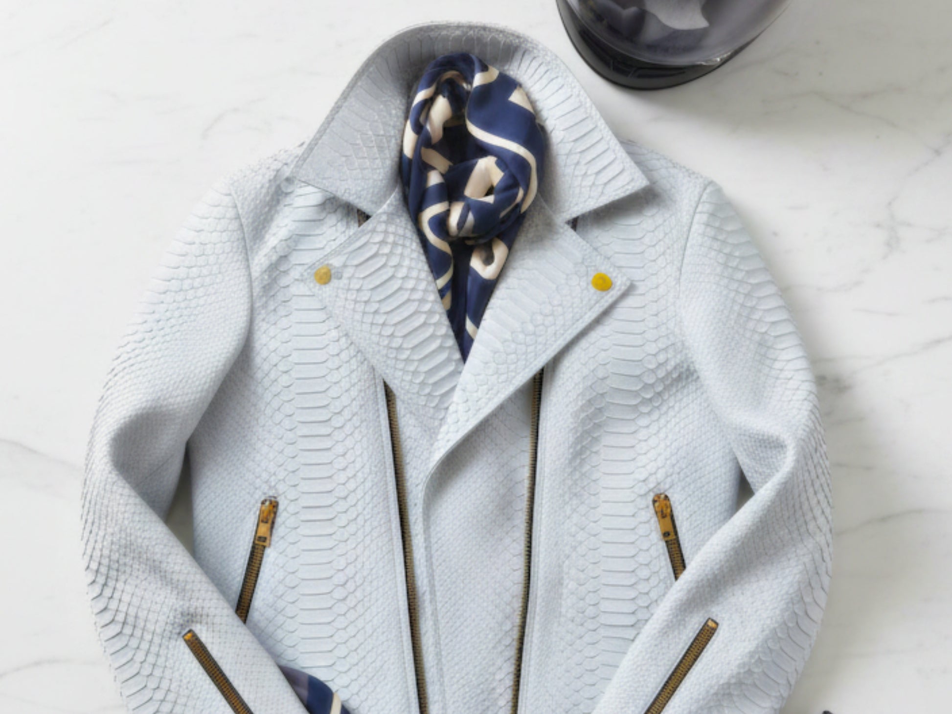 White Python Snakeskin Biker Jacket: Genuine Exotic Leather