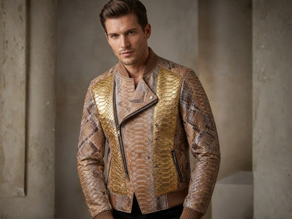 Gold Python Snakeskin Biker Jacket