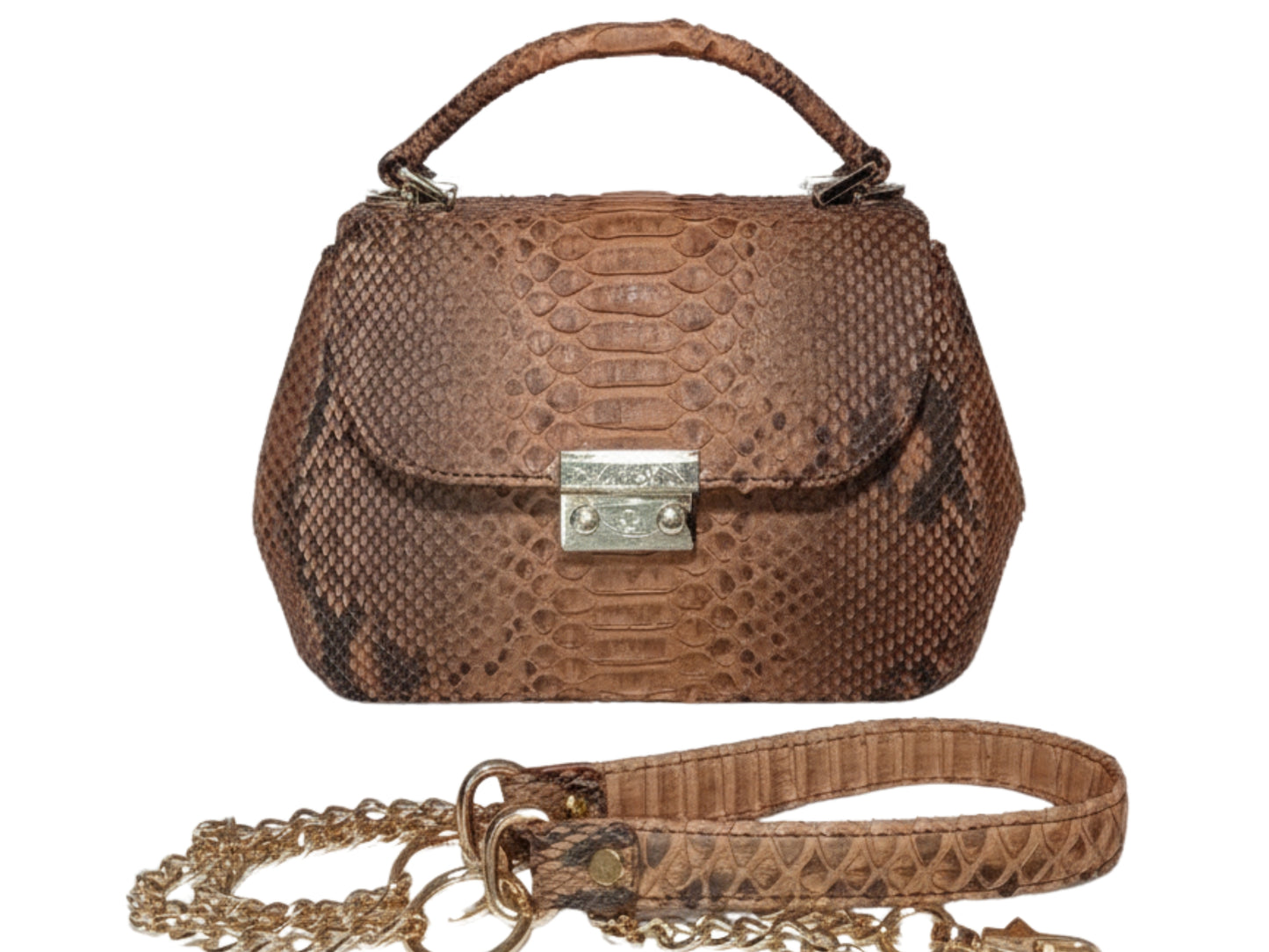 Luxury Genuine Python Snakeskin Top Handle Bag: Exotic Brown, Black, White & Green Leather Purse