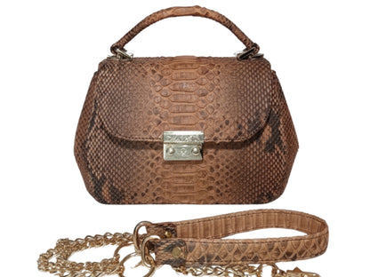 Luxury Genuine Python Snakeskin Top Handle Bag: Exotic Brown, Black, White & Green Leather Purse
