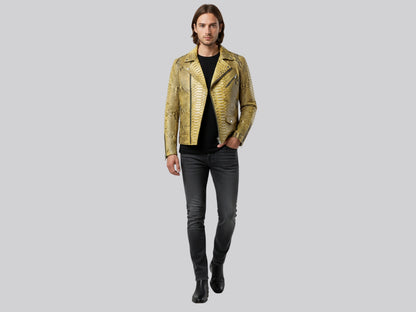 Genuine Python Snakeskin Biker Jacket: Gold Exotic Leather Motorcycle Jacket