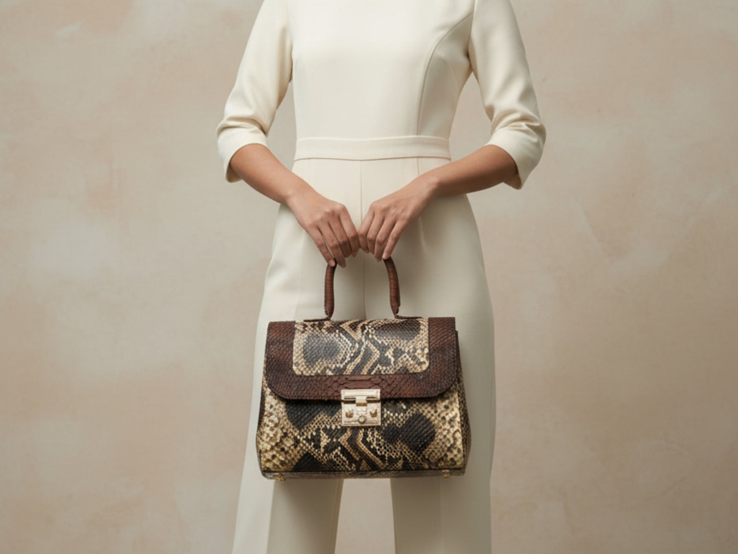 Luxury Brown Python Snakeskin Leather Handbag: Genuine Exotic Leather Women Bag