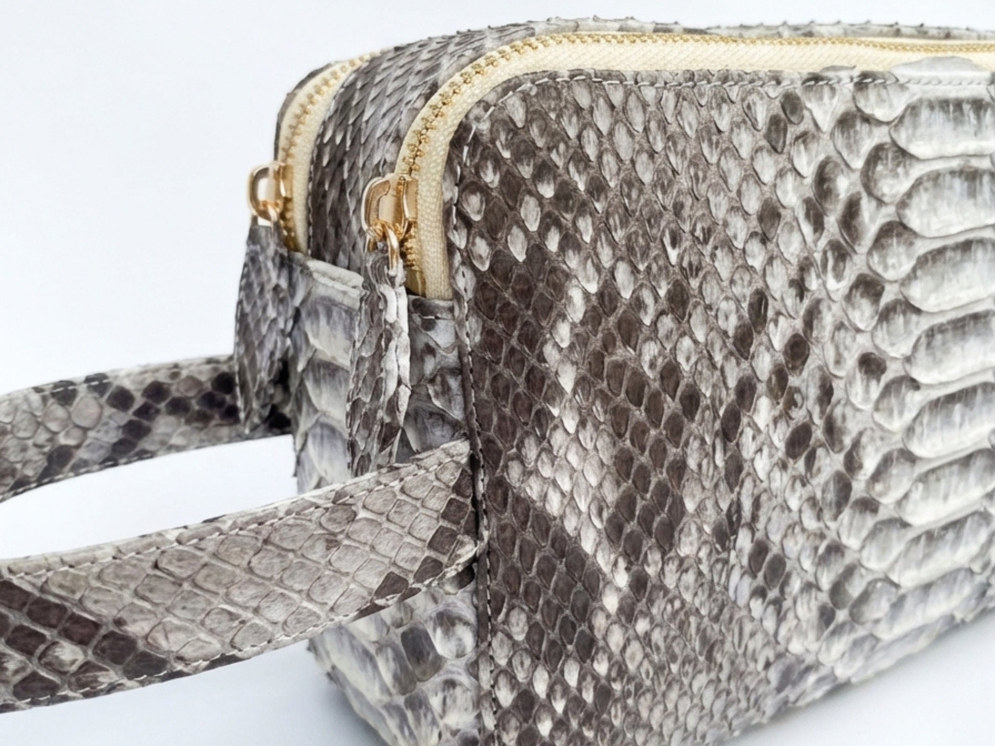 Genuine Python Snakeskin Leather Bag: Double Zipper Travel Case