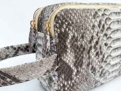 Genuine Python Snakeskin Leather Bag: Double Zipper Travel Case