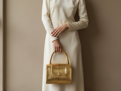 Genuine Python Snakeskin Leather Handbag in Gold