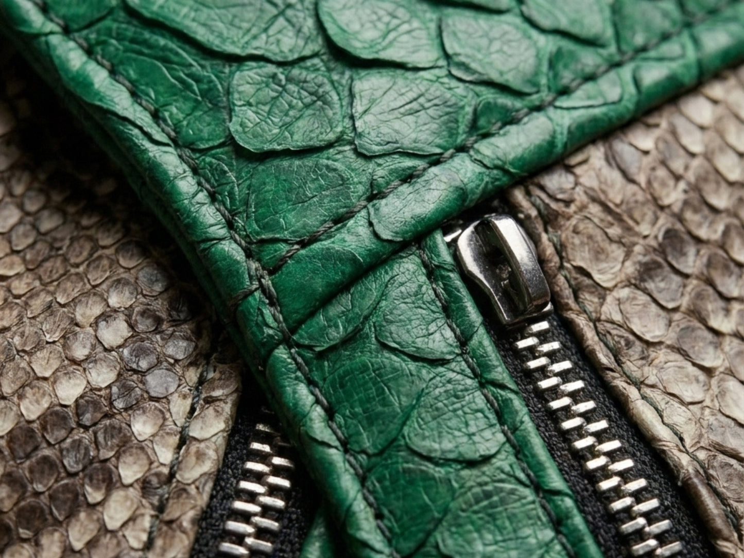 Green Python Snakeskin Leather Jacket