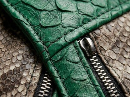 Green Python Snakeskin Leather Jacket
