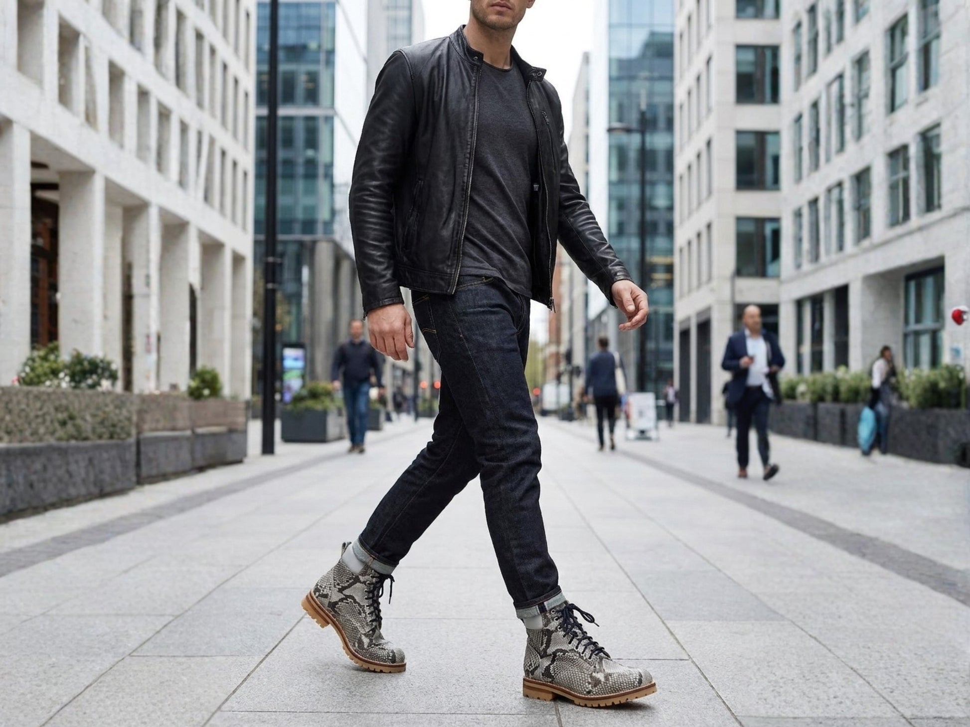Natural Gray Snakeskin Python Leather Boots