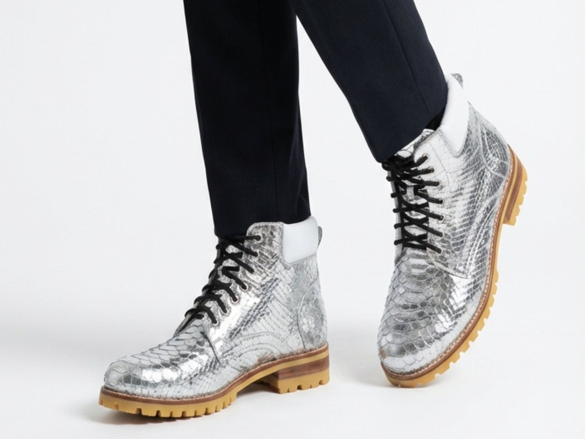 Genuine Python Snakeskin Boots | Metallic Silver & Gold Exotic Leather Footwear