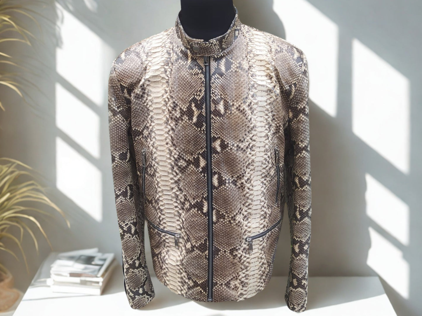 Natural Gray Python Leather Jacket
