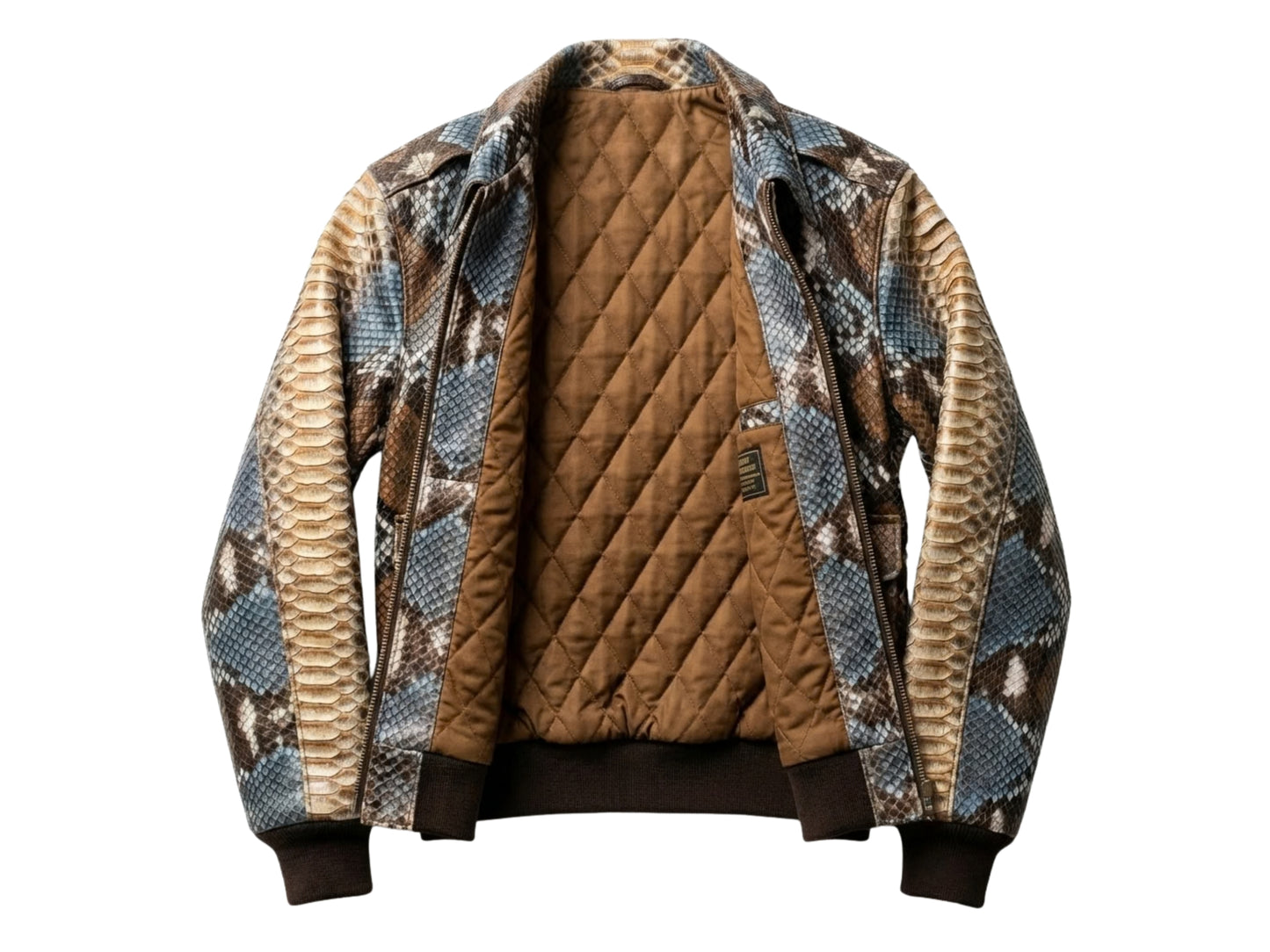 Multi Color Brown Snakeskin Bomber Jacket