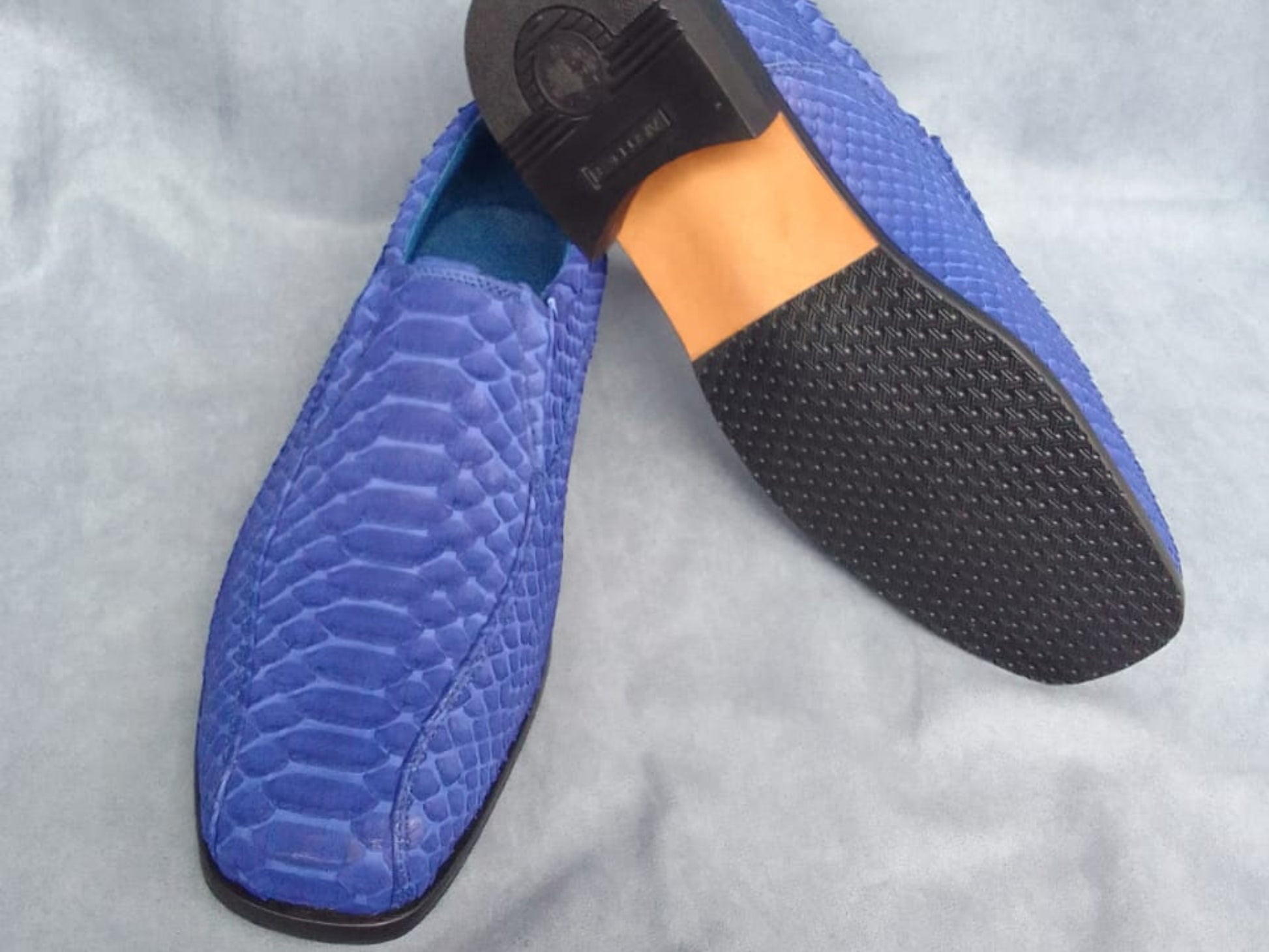 Blue Python Snakeskin Oxford Shoes: Handmade Exotic Leather Dress Shoes for Men