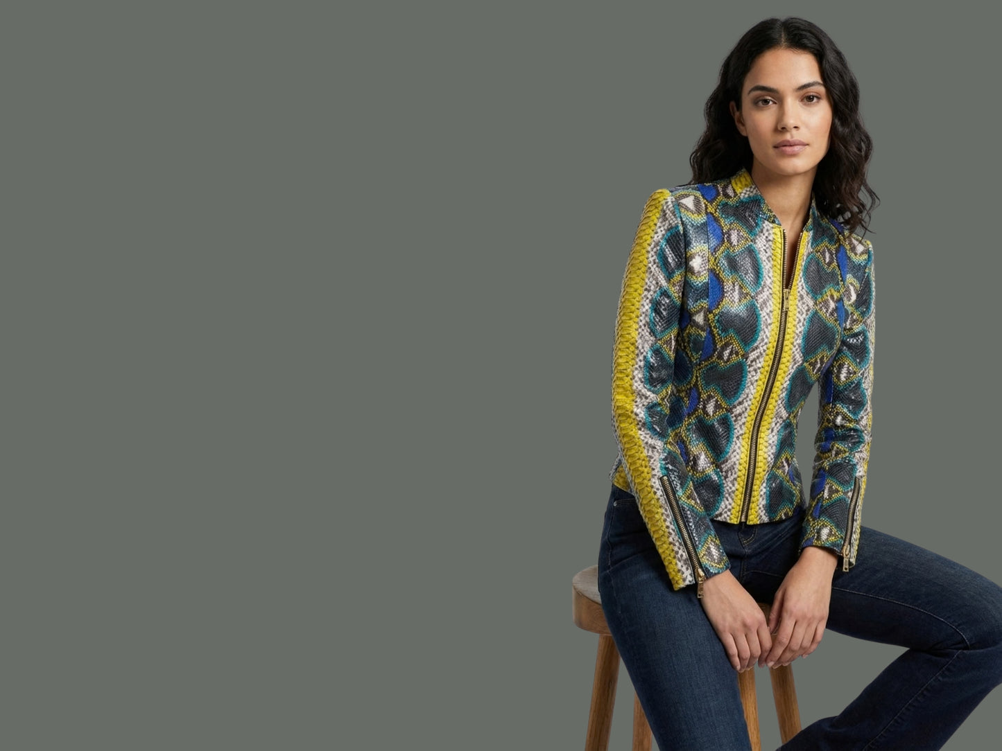 Multicolor Exotic Yellow Python Snakeskin Jacket