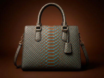 Brown Python Snakeskin Tote Satchel