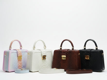 Luxury Genuine Python Snakeskin Top Handle Bag – Multicolor Designer Leather Purse for Women