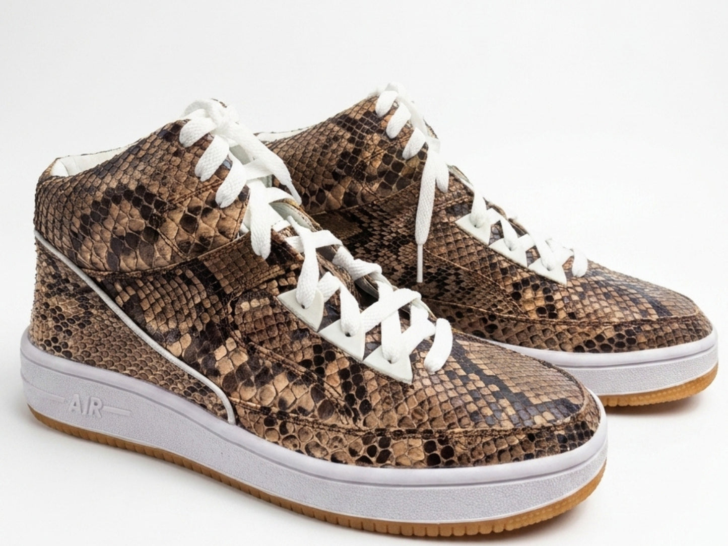 Brown Python Snakeskin Leather High-Top Sneakers