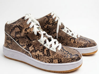 Brown Python Snakeskin Leather High-Top Sneakers