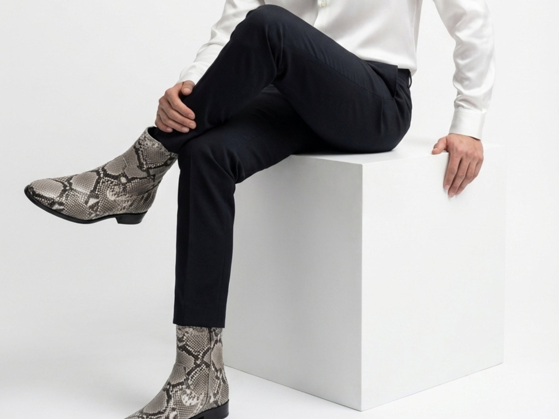 Men’s Genuine Python Snakeskin Boots | Real Natural Gray Python Dress Shoes