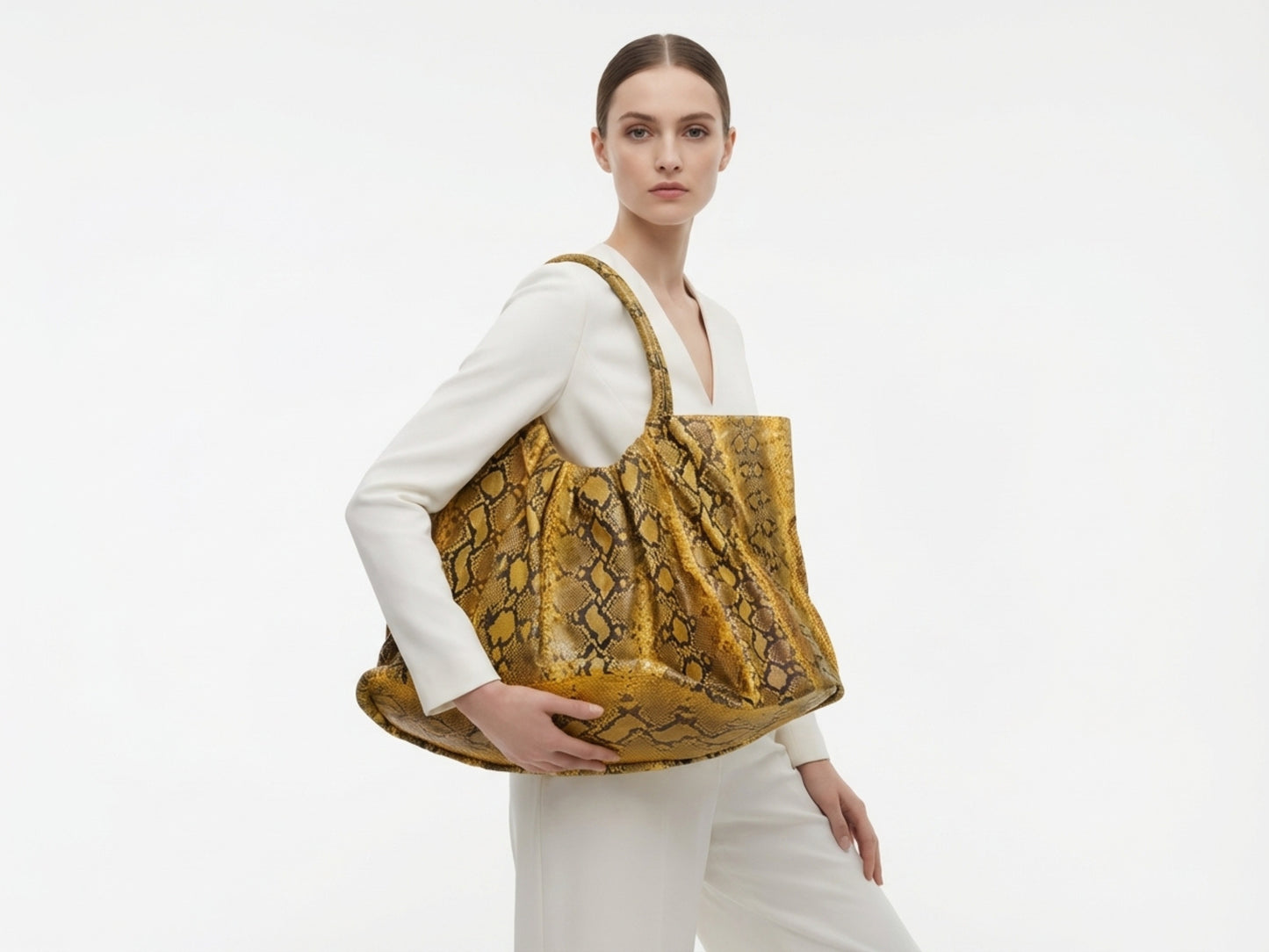 Yellow Snakeskin Tote Bag – Large Shoulder Purse