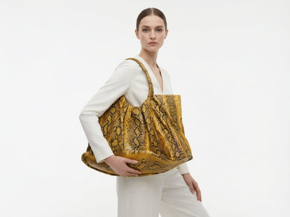 Yellow Snakeskin Tote Bag – Large Shoulder Purse