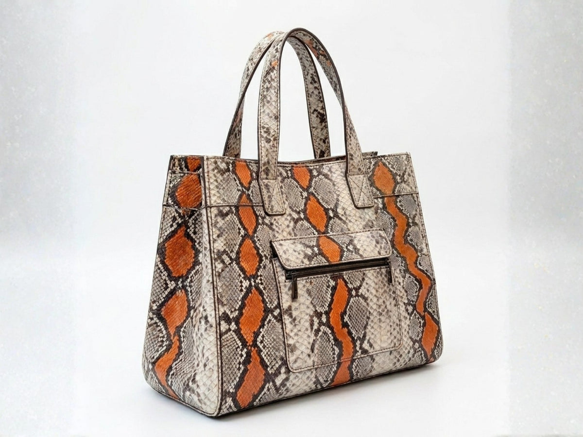 Genuine Python Snakeskin Tote Bag: Multi Orange Exotic Leather Skin