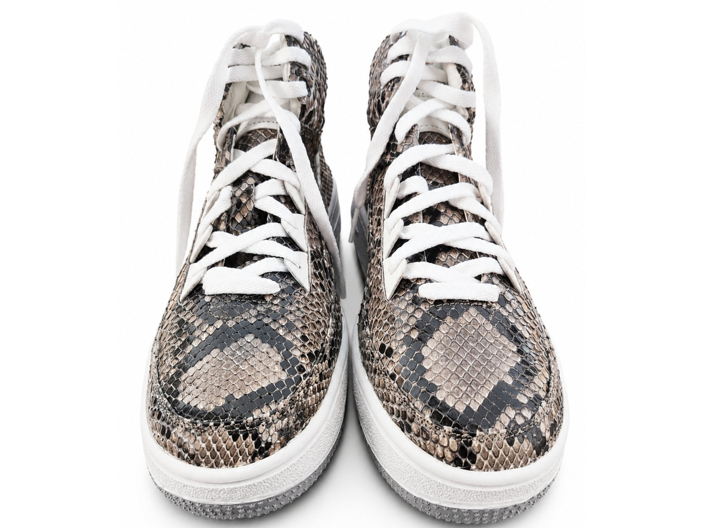 Natural Gray Python Snakeskin Leather High-Top Sneakers