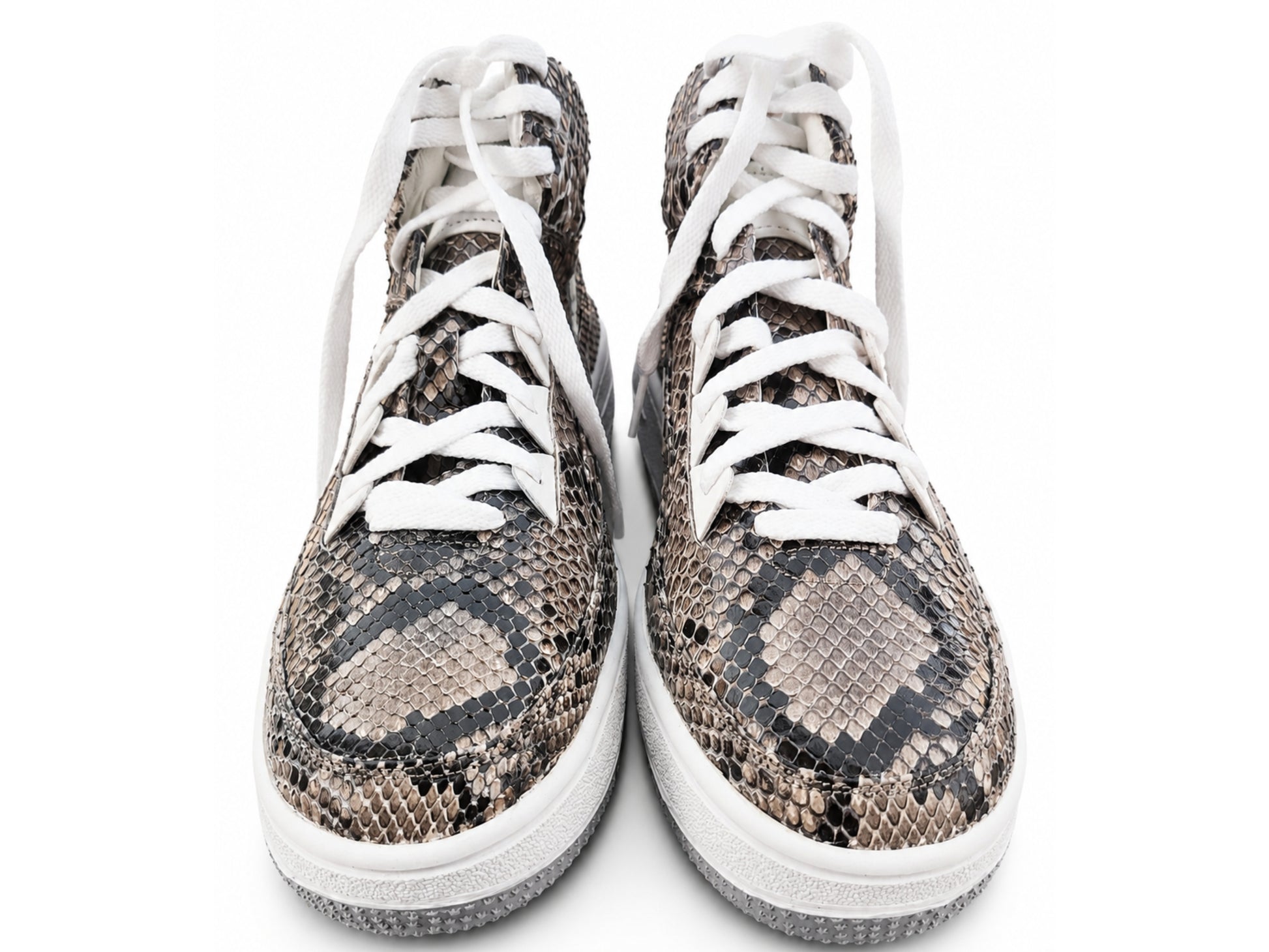 Natural Gray Python Snakeskin Leather High-Top Sneakers